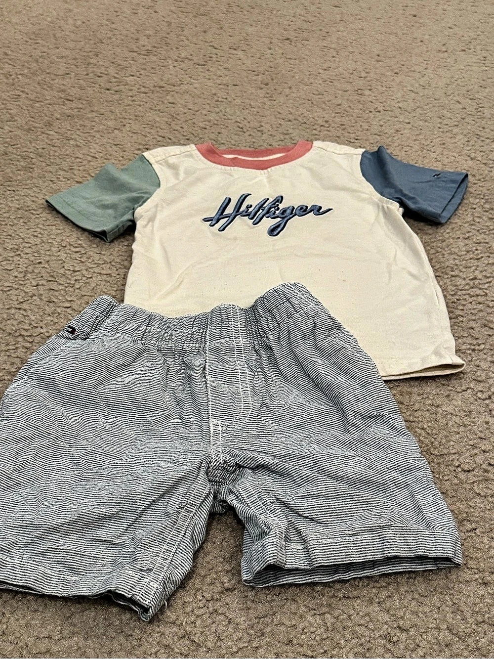 Tommy Hilfiger Toddler Boys 2-Piece Script Logo Tee and Striped Shorts Set